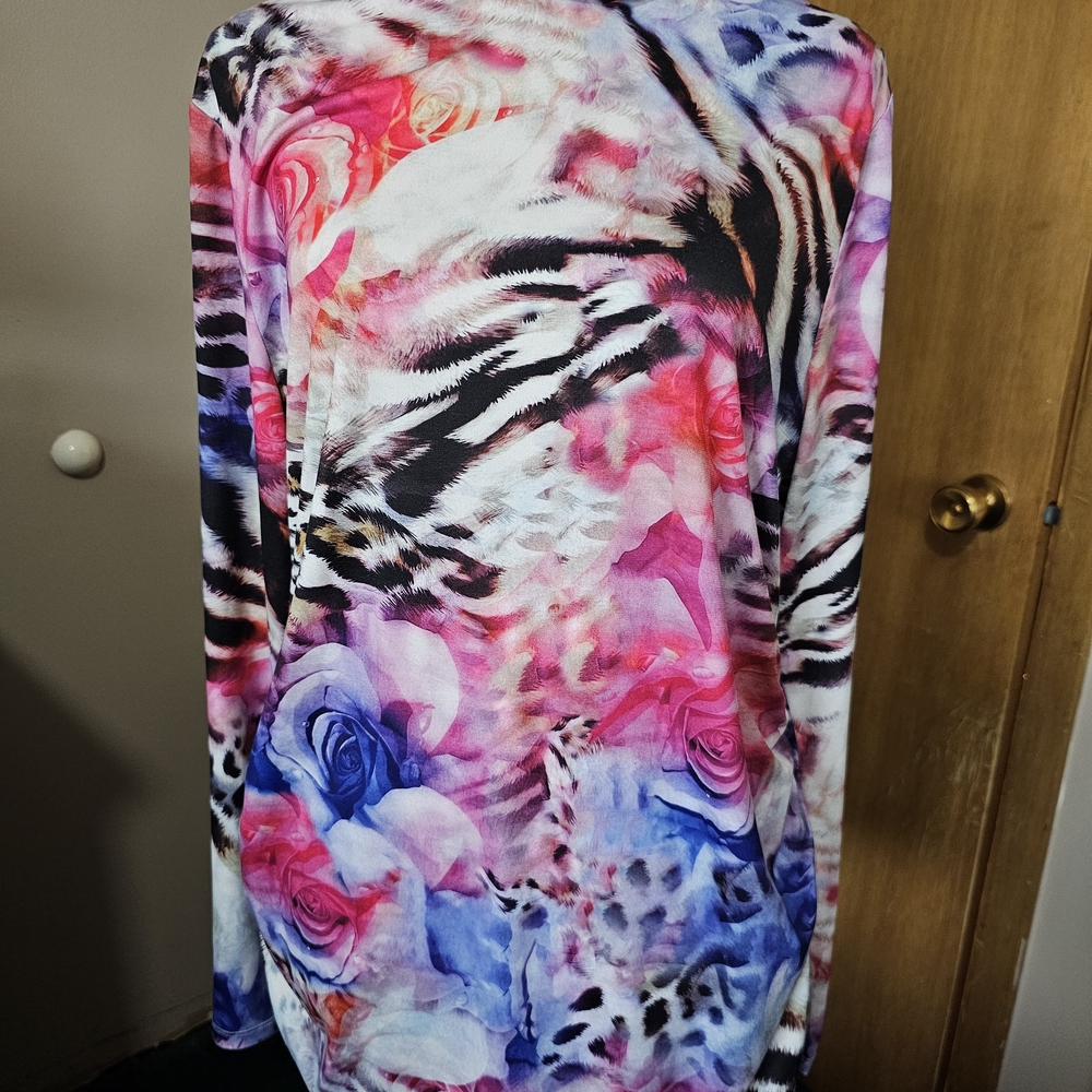 Boston Proper sz Large XL Vibrant Floral Zebra Knit Top - Picture 3 of 9